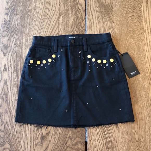 Hudson Viper Black Studded Biker Mini Skirt Denim Jean Skirt New NWT - Picture 2 of 8